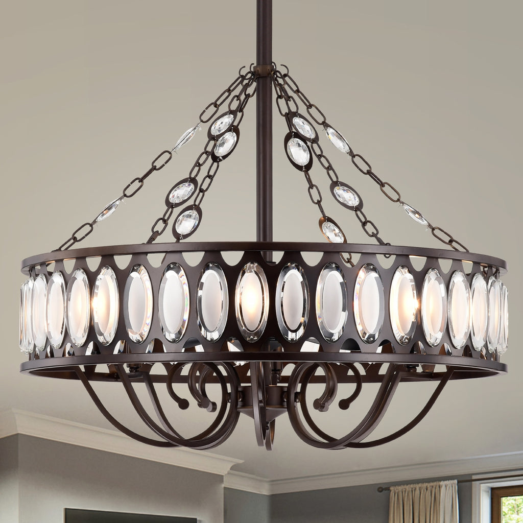 Warehouse of Tiffany CFL-8463AB 31 in. Jamen Antique Bronze 3 Blade Fandelier with Crystal Drum Shade, Black