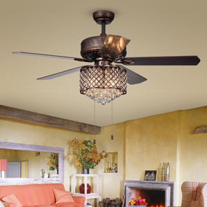 Warehouse of Tiffany CFL-8316RB 52 in. Pshita 3-Light Indoor Hand Pull Chain Ceiling Fan  Bronze