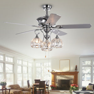 Warehouse of Tiffany CFL-8332CH 52 in. Mavyn 3-Light Indoor Hand Pull Chain Ceiling Fan, Chrome