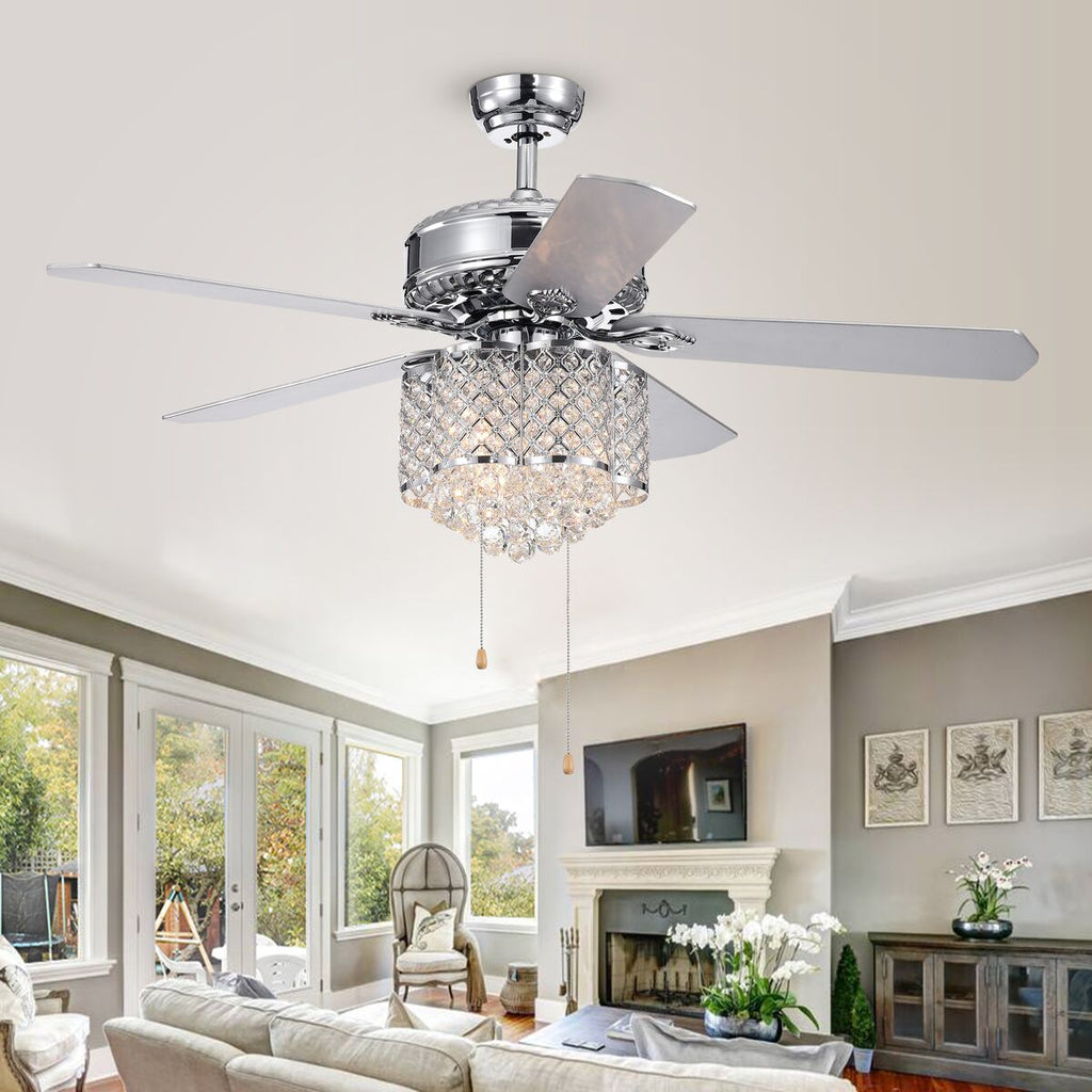 Warehouse of Tiffany CFL-8316CH 52 in. Deidor 3-Light Indoor Hand Pull Chain Ceiling Fan  Chrome