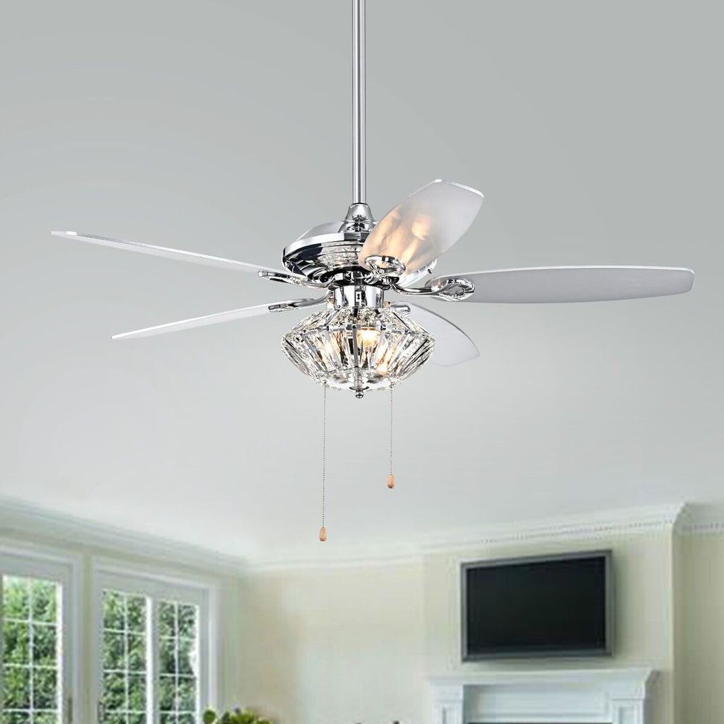 Warehouse of Tiffany CFL-8366CH 52 in. Makore Indoor Hand Pull Chain Ceiling Fan with Light Kit  Chrome
