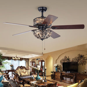 Warehouse of Tiffany CFL-8423MB 52 in. Tisaphon Indoor Hand Pull Chain Ceiling Fan with Light Kit  Black