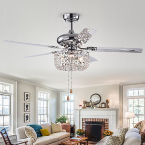 Warehouse of Tiffany CFL-8110CHA 49.2 in. Silver Indoor Hand Pull Chain Ceiling Fan with Light Kit  Chrome
