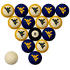 WEST VIRGINIA SCHOOL COLOR NUMBERED BILLIARD BALL SET BLUE SOLID/GOLD STRIPE - WVUBBS100N