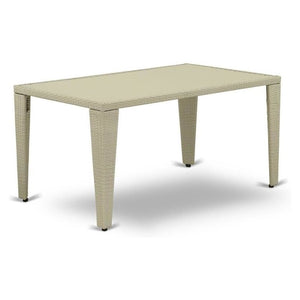 Outdoor Wicker Dining Table - Rectangle PE Wicker Table with Glass Top, 36x60 Inch, Natural Linen - East West Furniture