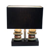 Rectangular Dual Stacked Stone Ceramic Table Lamp with Black Shade - Elegant Designs