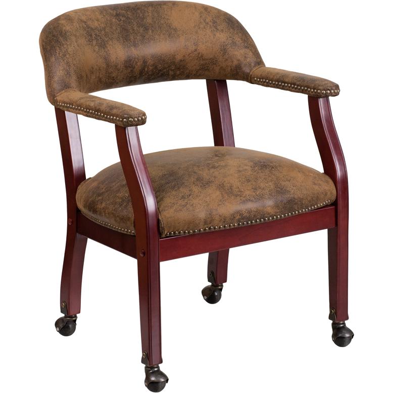 Bomber Jacket Brown Luxurious Conference Chair with Accent Nail Trim and Casters - Flash Furniture