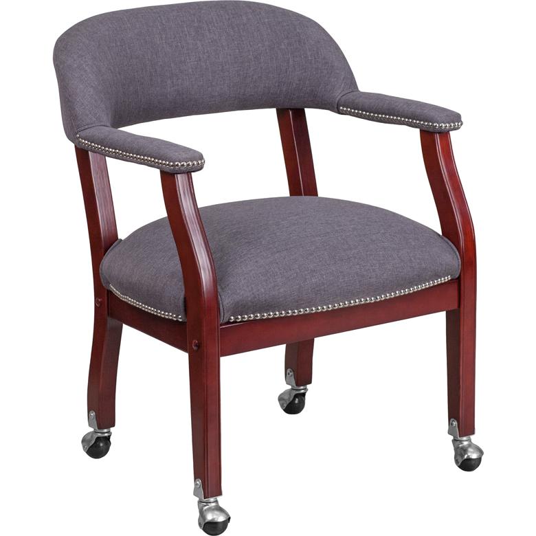 Gray Fabric Luxurious Conference Chair with Accent Nail Trim and Casters - Flash Furniture