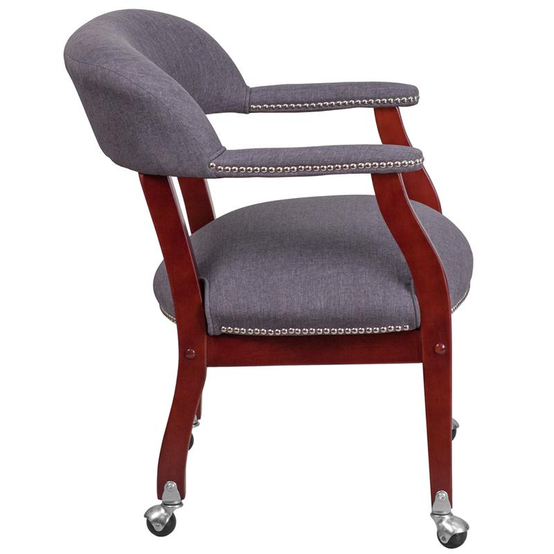 Gray Fabric Luxurious Conference Chair with Accent Nail Trim and Casters - Flash Furniture