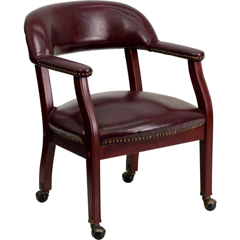 Oxblood Vinyl Luxurious Conference Chair with Accent Nail Trim and Casters - Flash Furniture