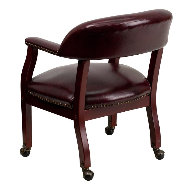 Oxblood Vinyl Luxurious Conference Chair with Accent Nail Trim and Casters - Flash Furniture
