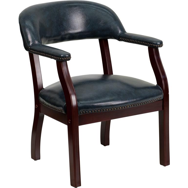 Navy Vinyl Luxurious Conference Chair with Accent Nail Trim - Flash Furniture