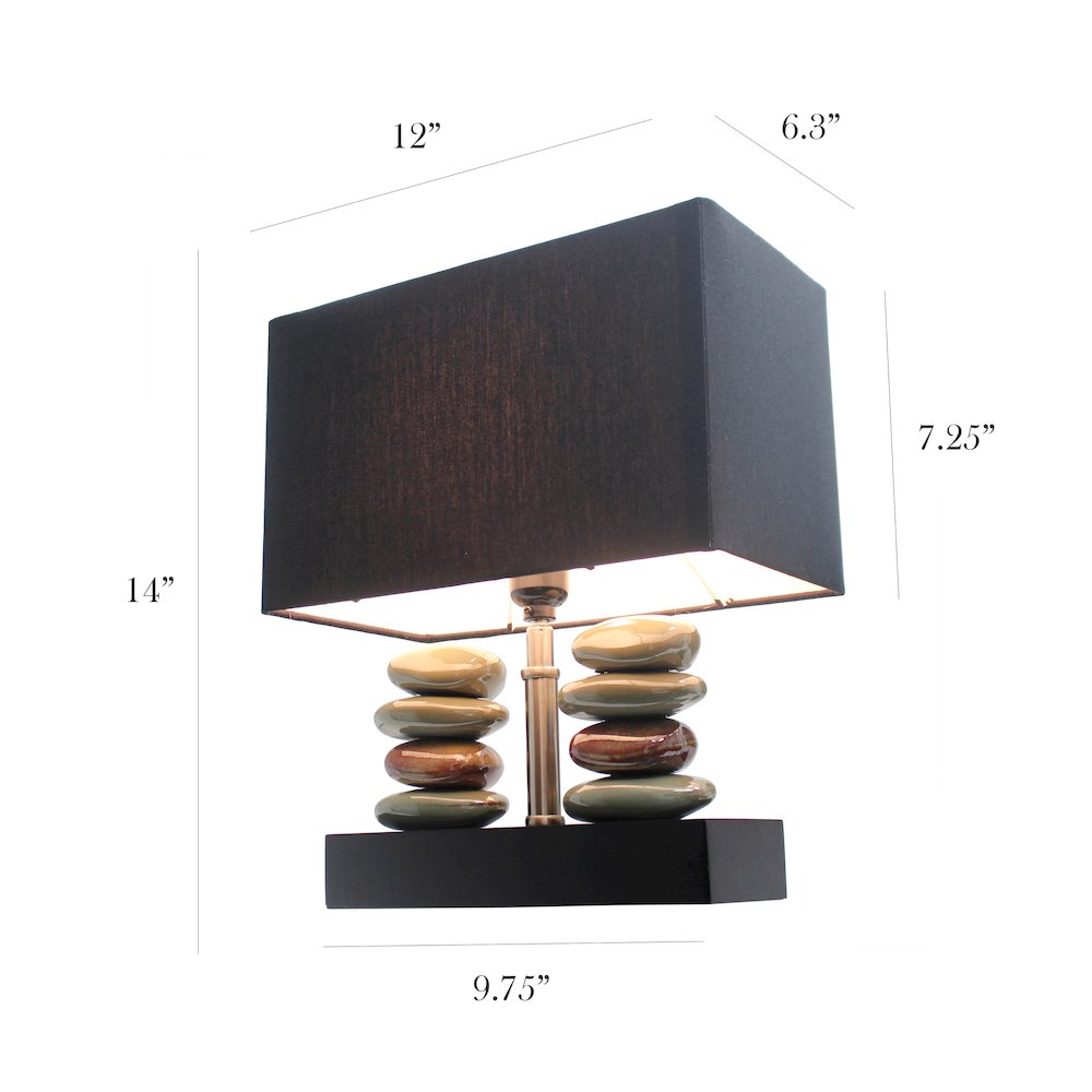 Rectangular Dual Stacked Stone Ceramic Table Lamp with Black Shade - Elegant Designs