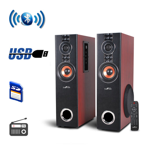 Befree Sound beFree Sound 2.1 Channel Powered Bluetooth Dual Wood Tower Speakers with Optical Input