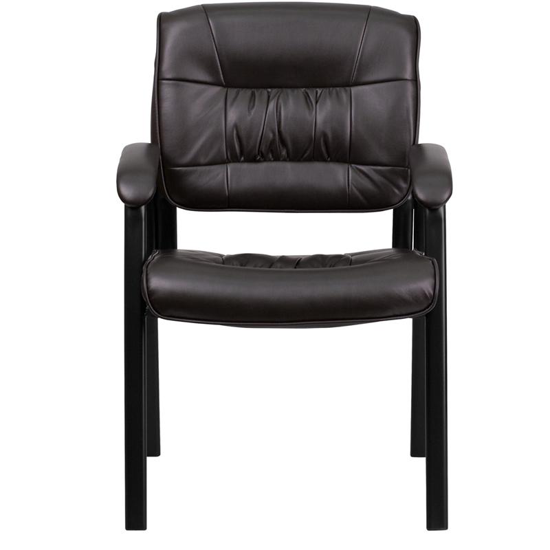Brown LeatherSoft Executive Side Reception Chair with Black Metal Frame - Flash Furniture