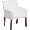 White LeatherSoft Executive Side Reception Chair with Mahogany Legs - Flash Furniture
