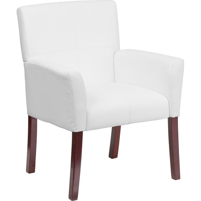 White LeatherSoft Executive Side Reception Chair with Mahogany Legs - Flash Furniture