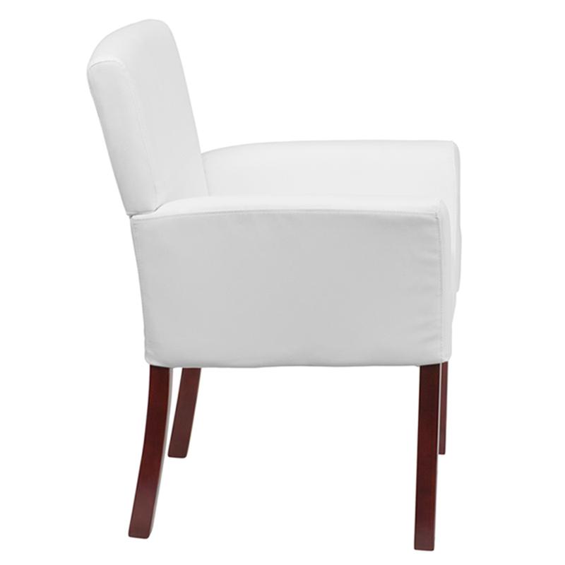 White LeatherSoft Executive Side Reception Chair with Mahogany Legs - Flash Furniture