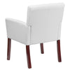 White LeatherSoft Executive Side Reception Chair with Mahogany Legs - Flash Furniture