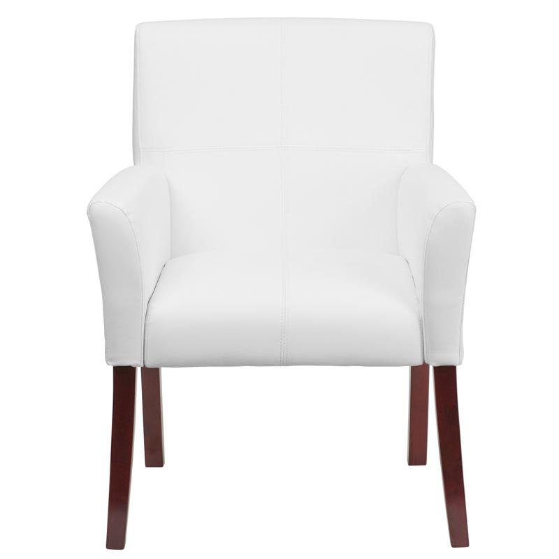 White LeatherSoft Executive Side Reception Chair with Mahogany Legs - Flash Furniture