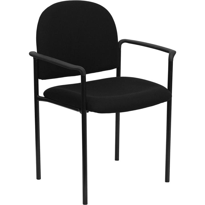 Comfort Black Fabric Stackable Steel Side Reception Chair with Arms - Flash Furniture