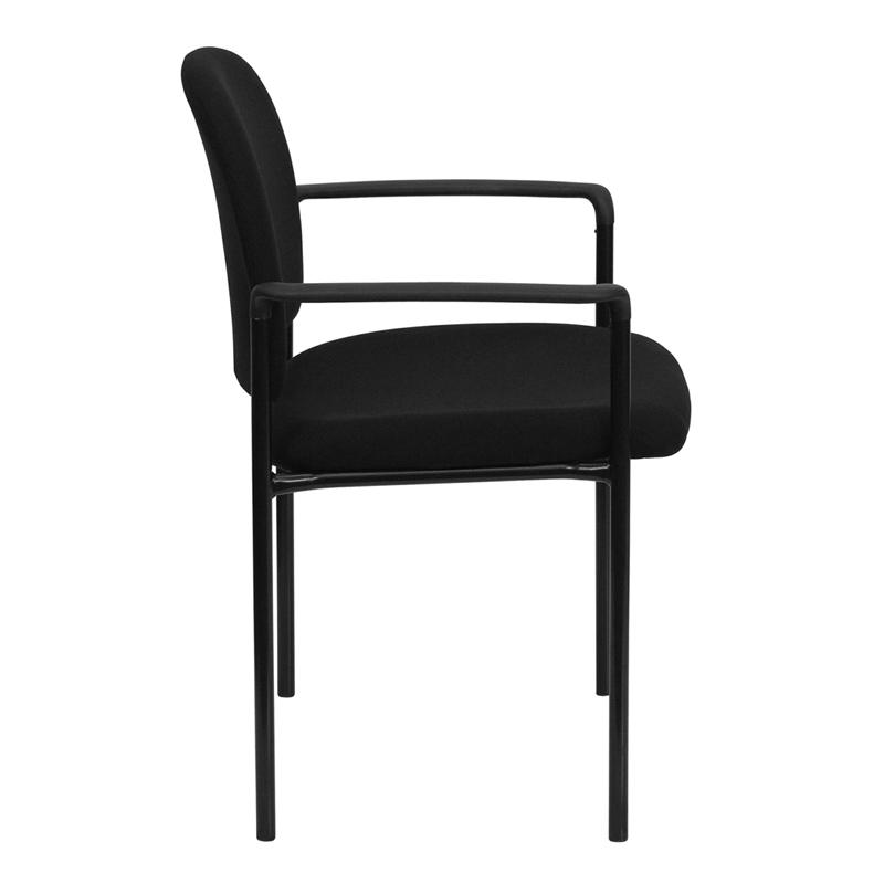 Comfort Black Fabric Stackable Steel Side Reception Chair with Arms - Flash Furniture