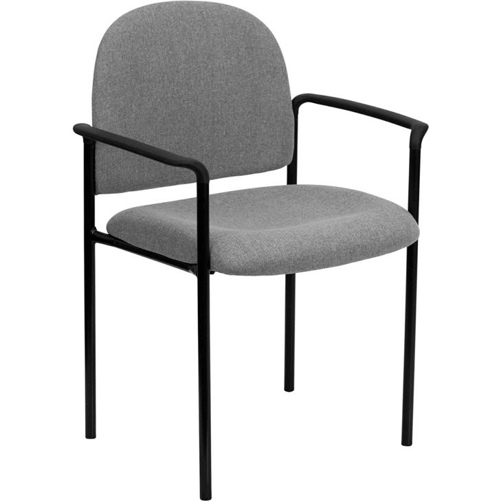 Comfort Gray Fabric Stackable Steel Side Reception Chair with Arms - Flash Furniture