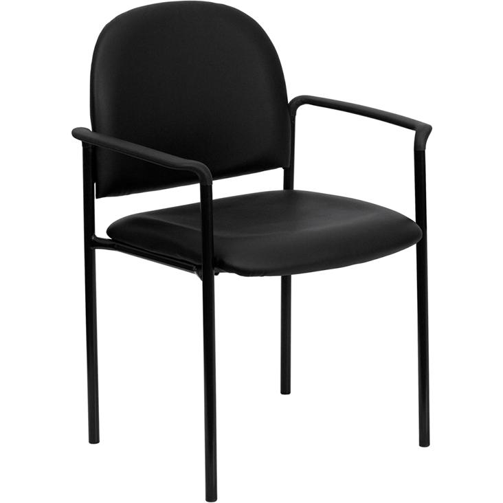 Comfort Black Vinyl Stackable Steel Side Reception Chair with Arms - Flash Furniture