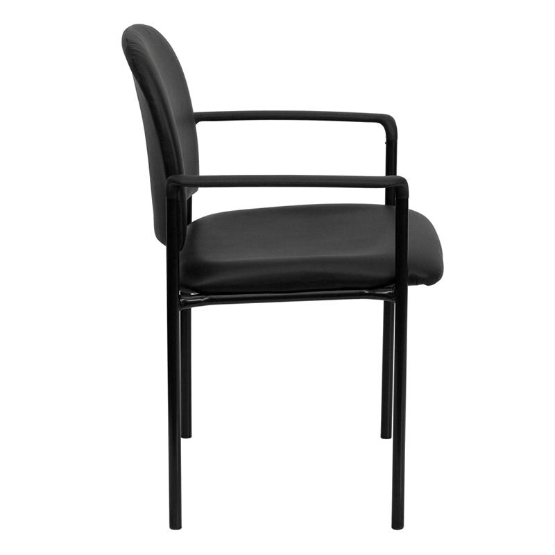 Comfort Black Vinyl Stackable Steel Side Reception Chair with Arms - Flash Furniture