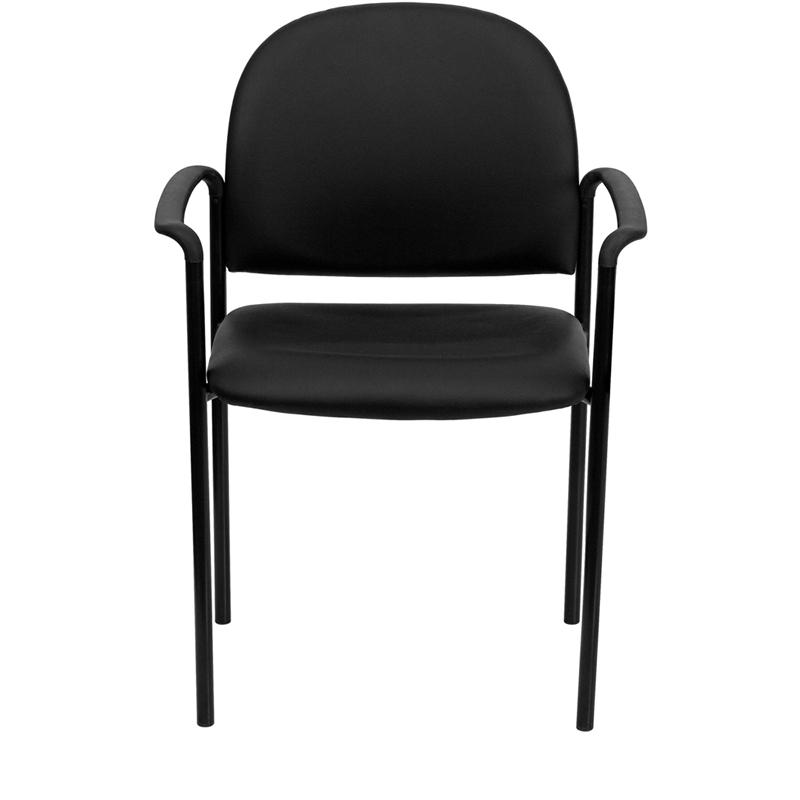 Comfort Black Vinyl Stackable Steel Side Reception Chair with Arms - Flash Furniture