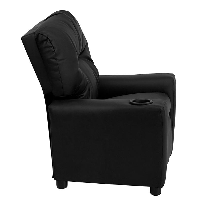Contemporary Black LeatherSoft Kids Recliner with Cup Holder - Flash Furniture