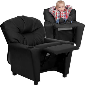 Contemporary Black LeatherSoft Kids Recliner with Cup Holder - Flash Furniture