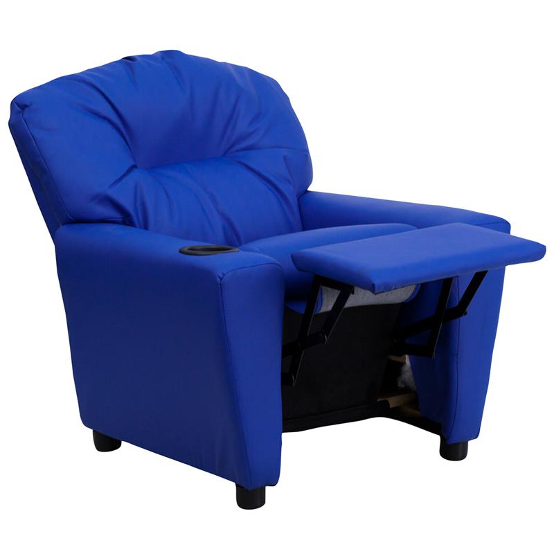 Contemporary Blue Vinyl Kids Recliner with Cup Holder - Flash Furniture