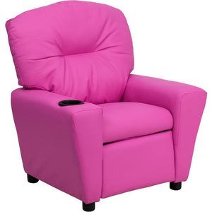 Contemporary Hot Pink Vinyl Kids Recliner with Cup Holder - Flash Furniture