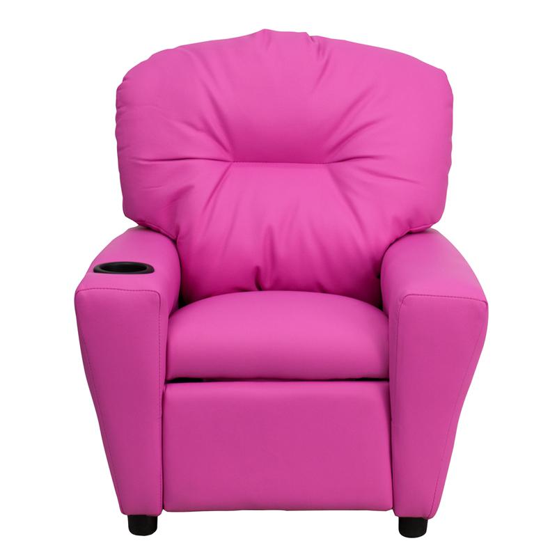 Contemporary Hot Pink Vinyl Kids Recliner with Cup Holder - Flash Furniture