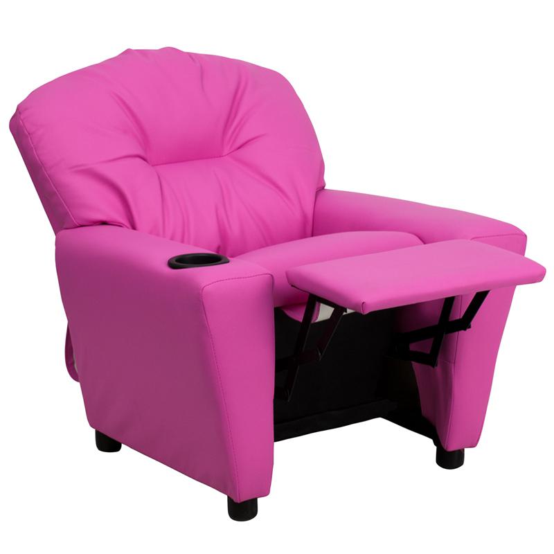 Contemporary Hot Pink Vinyl Kids Recliner with Cup Holder - Flash Furniture