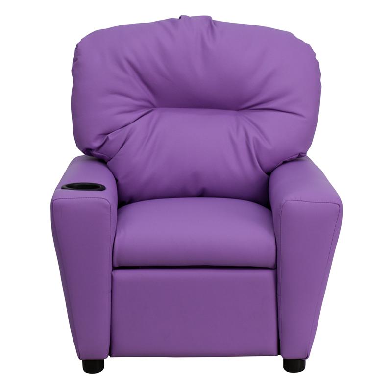 Contemporary Lavender Vinyl Kids Recliner with Cup Holder - Flash Furniture