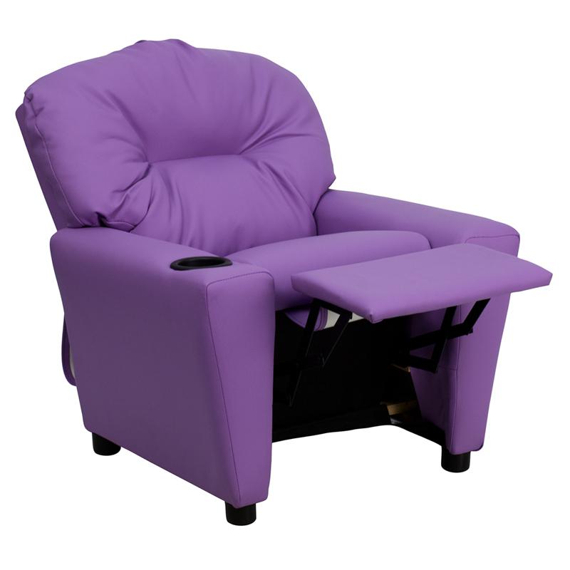 Contemporary Lavender Vinyl Kids Recliner with Cup Holder - Flash Furniture