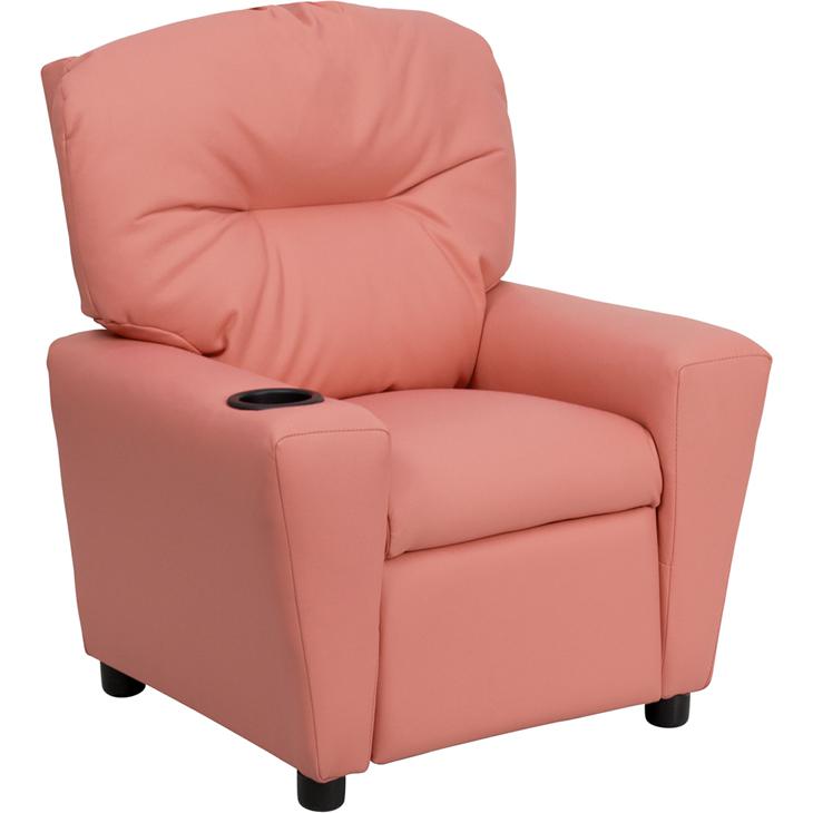 Contemporary Pink Vinyl Kids Recliner with Cup Holder - Flash Furniture