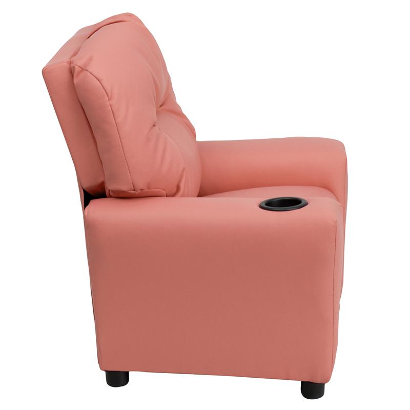 Contemporary Pink Vinyl Kids Recliner with Cup Holder - Flash Furniture