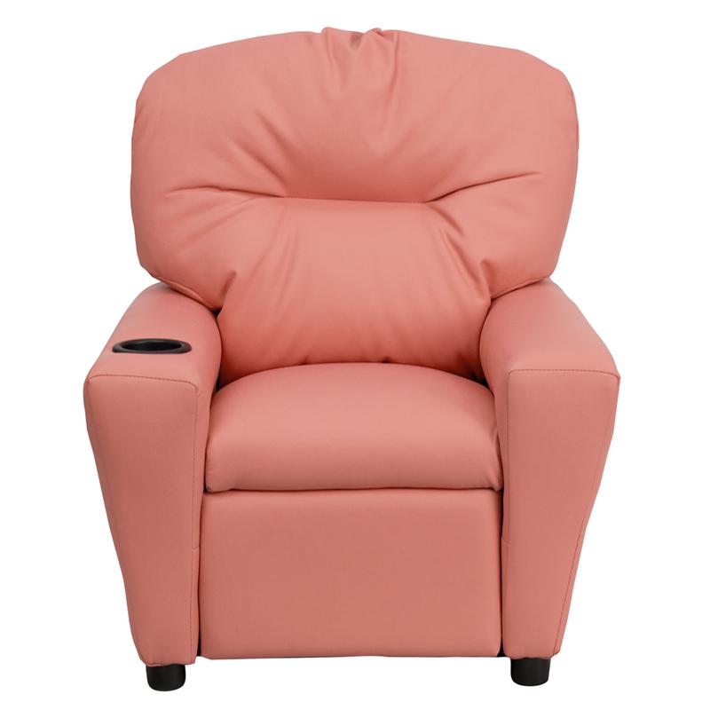 Contemporary Pink Vinyl Kids Recliner with Cup Holder - Flash Furniture