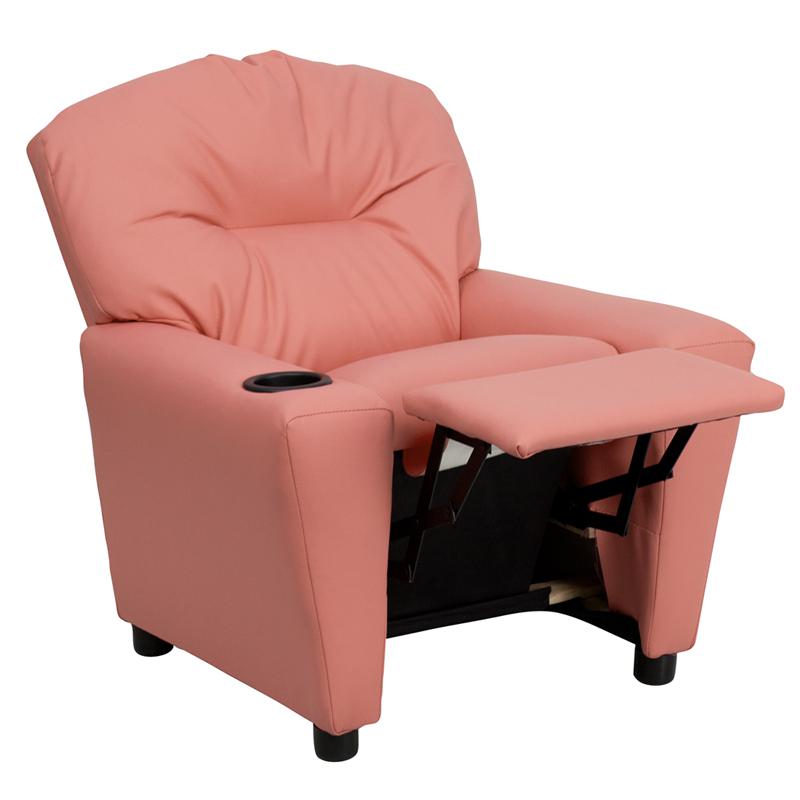 Contemporary Pink Vinyl Kids Recliner with Cup Holder - Flash Furniture