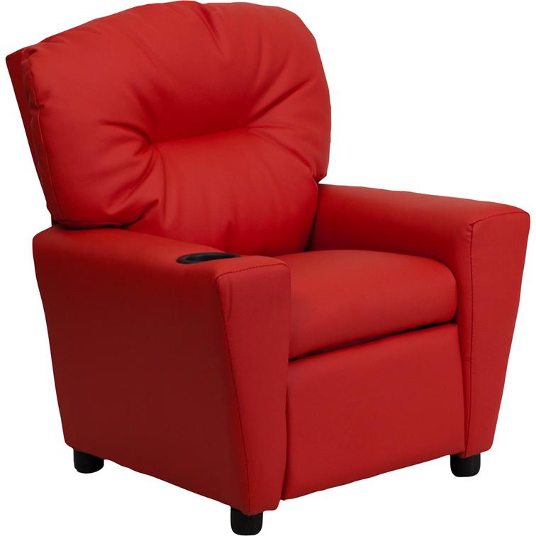 Contemporary Red Vinyl Kids Recliner with Cup Holder - Flash Furniture