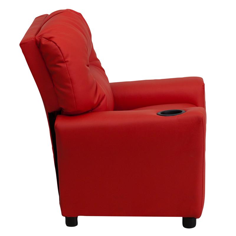 Contemporary Red Vinyl Kids Recliner with Cup Holder - Flash Furniture