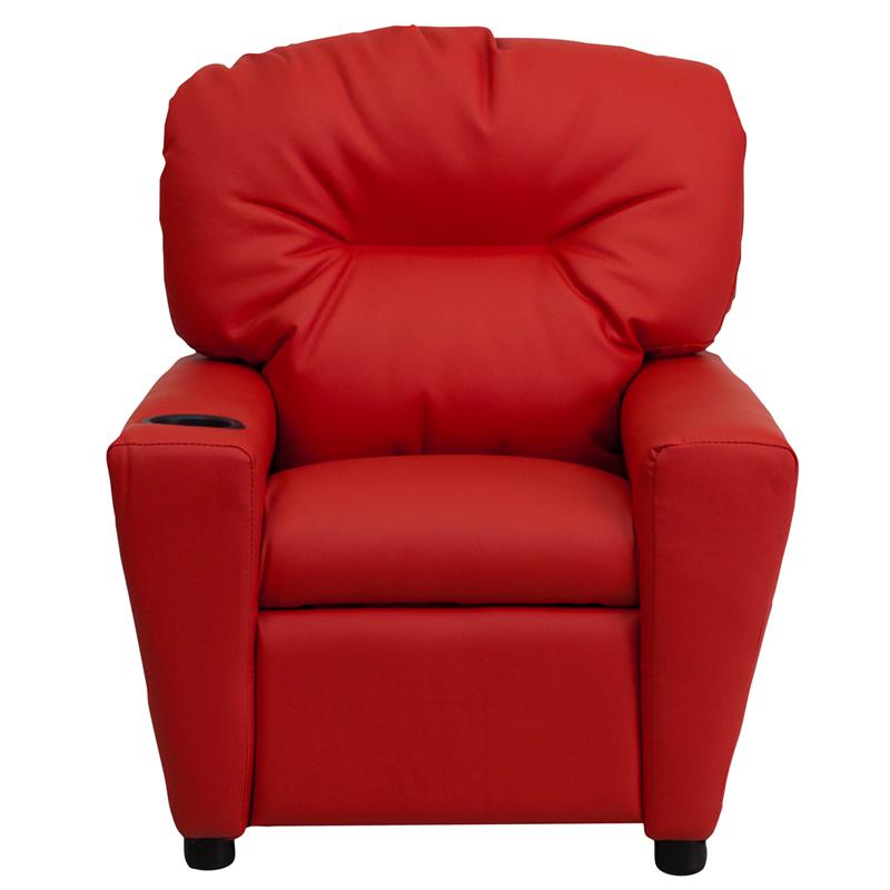 Contemporary Red Vinyl Kids Recliner with Cup Holder - Flash Furniture