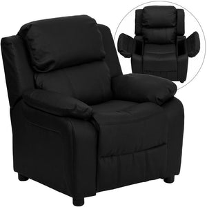 Deluxe Padded Contemporary Black LeatherSoft Kids Recliner with Storage Arms - Flash Furniture