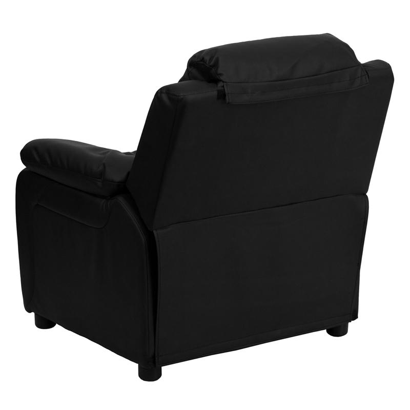 Deluxe Padded Contemporary Black LeatherSoft Kids Recliner with Storage Arms - Flash Furniture