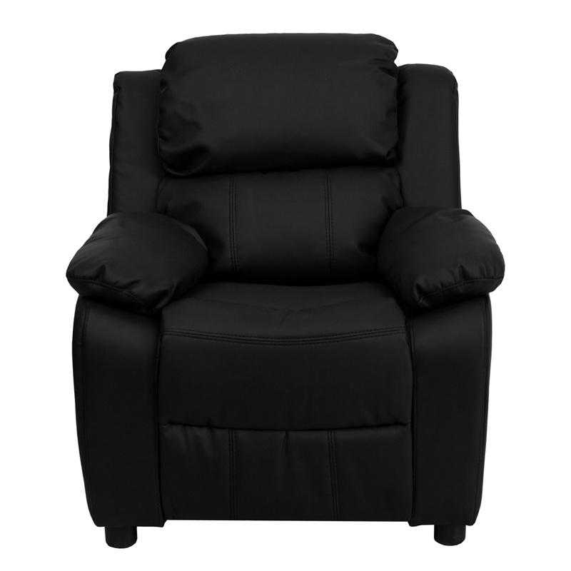 Deluxe Padded Contemporary Black LeatherSoft Kids Recliner with Storage Arms - Flash Furniture