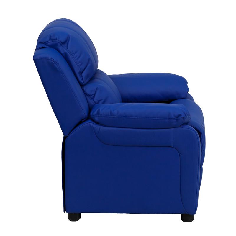 Deluxe Padded Contemporary Blue Vinyl Kids Recliner with Storage Arms - Flash Furniture