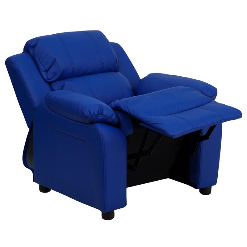 Deluxe Padded Contemporary Blue Vinyl Kids Recliner with Storage Arms - Flash Furniture